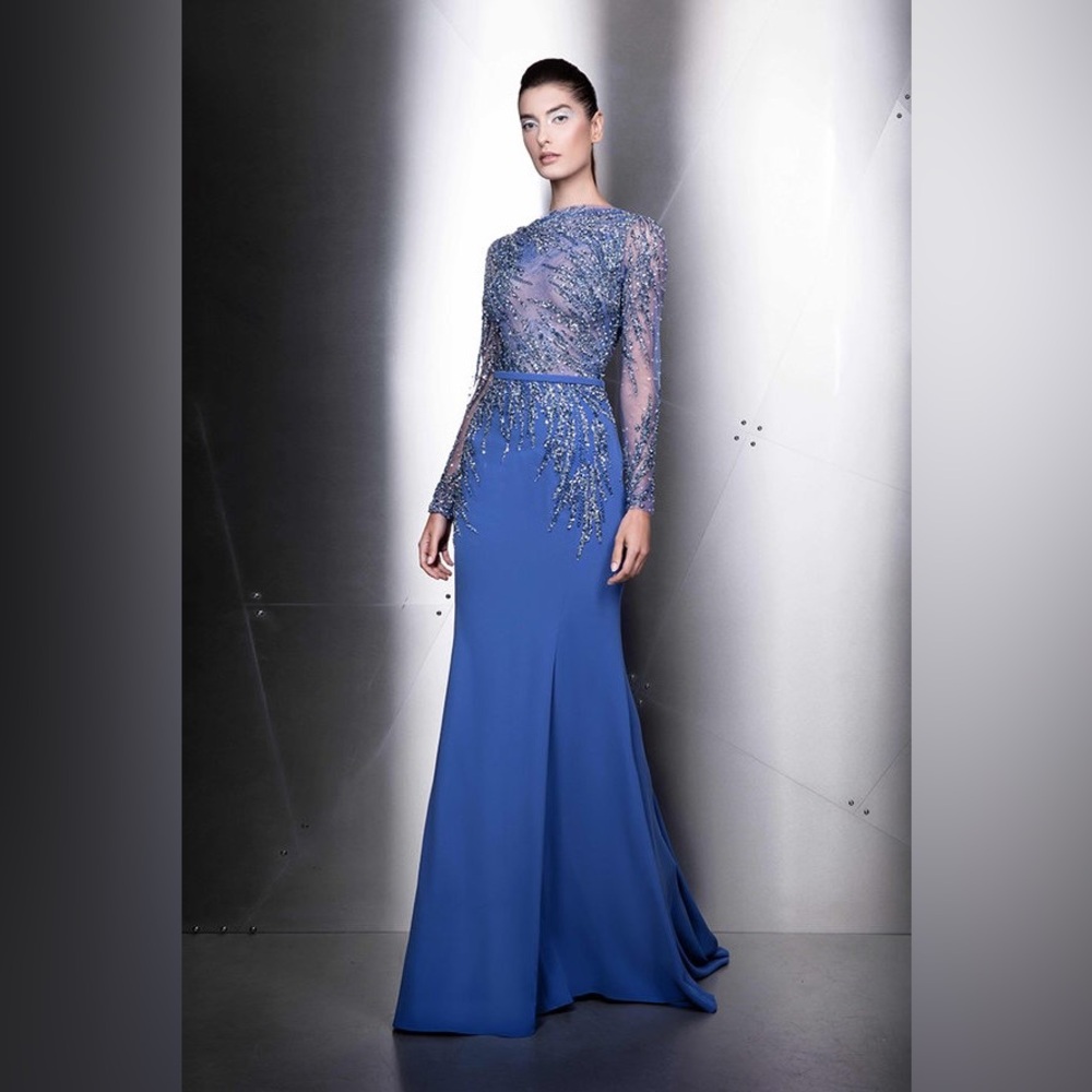 ZIAD NAKAD Long sleeve high neck embellished gown